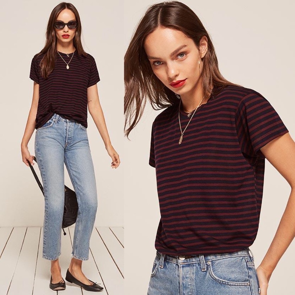 Reformation Plush Relaxed Crew Tee in Rugby Stripe